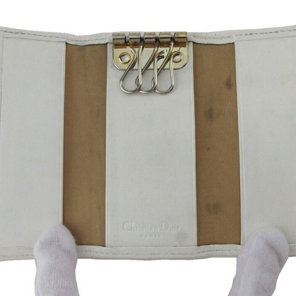 DIOR Key Case Trotter Beige White Canvas x Leather Authentic USED - Picture 6 of 10